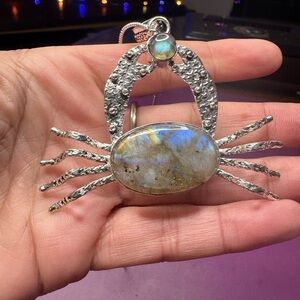 Crab Fiery Labradorite 925 Silver Plated Necklace 18"
